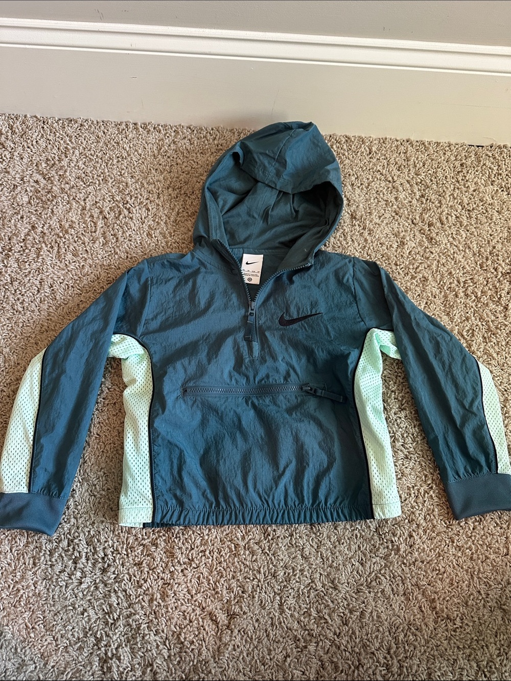 Nike Teal Hooded Rain Pullover with Mint Side Panels